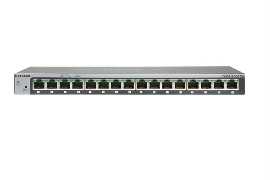 Netgear ProSAFE Unmanaged Switch - GS116GE - Desktop - 16 Gigabit Ethernet poorten 10/100/1000 Mbps